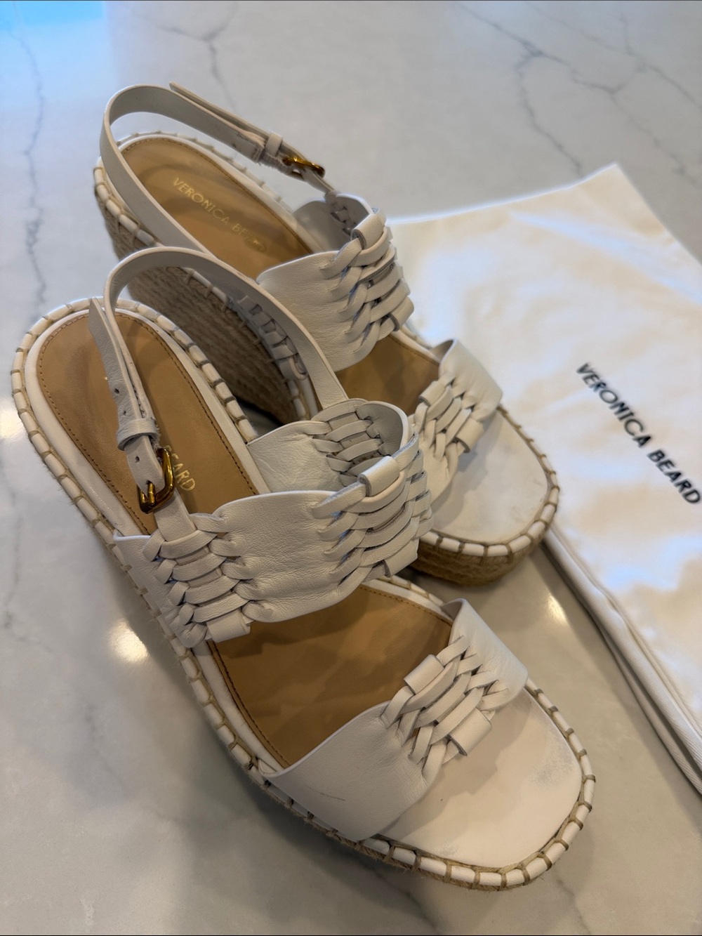 Veronica Beard RIYA Cream Woven Leather Espadrille Slingback Sandals